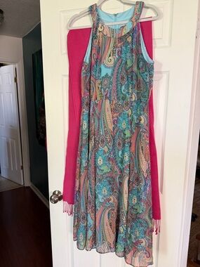 Bundle Women’s Sleeveless Paisley Print Tommy Hilfiger Dress with pink pashmina